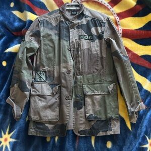 Unisex Drop Dead Camouflage Military Field Jacket With Patches